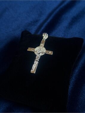 Sterling Silver Crucifix Pendant with St. Benedict